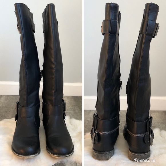 JustFab Carmaletta Women’s Black Tall Moto Buckle Boot, size 7 - Picture 3 of 8